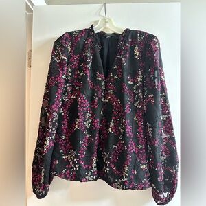 Black and wine sheer sleeve blouse